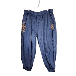 April Cornell Navy Oleson Jogger sz 1X Modern Prairie Embroidered Floral